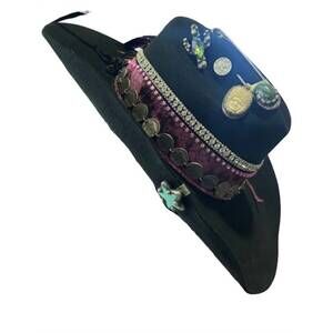 NEW ART BY AMY LABBE women's fedora hat in black & hot pink